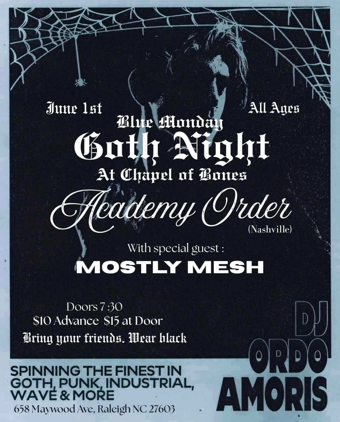 Blue Monday Goth Night W/ Academy Order, Mostly Mesh, & Dj Ordo Amoris